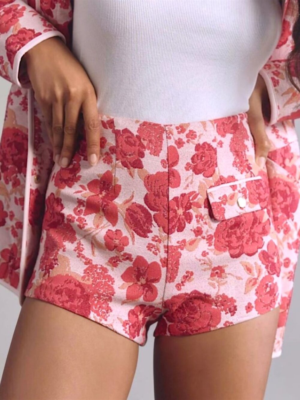 Anthropologie Maeve fairy boho cottage pink floral jacquard high rise short 14 L